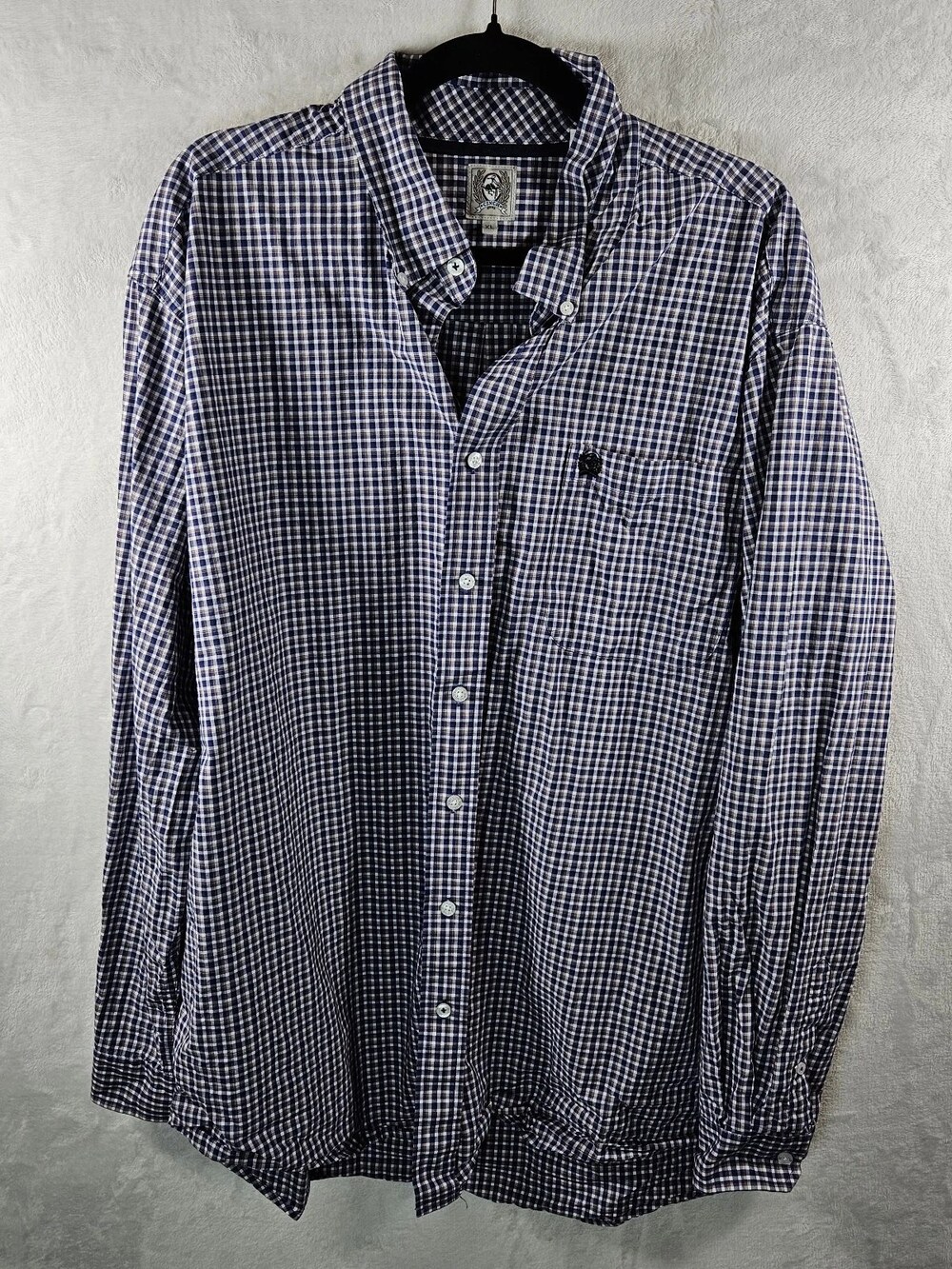 Cinch Button-Down Shirt Plaid Blue White Cotton Men's Size XL Casual
